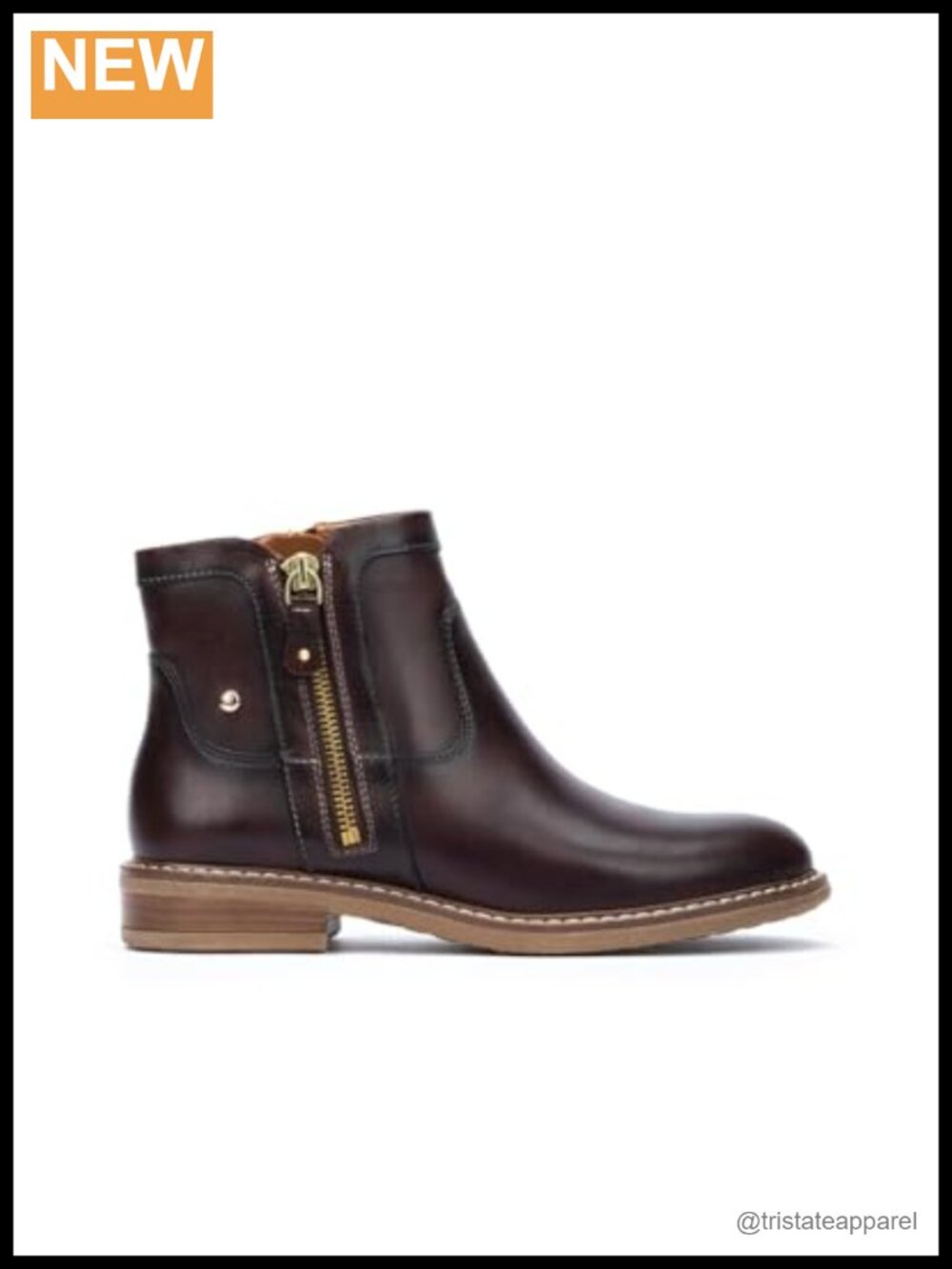 Pikolinos Aldaya W8J-8747 Leather Ankle Boots Block Heel Zip Closure Rubber Sole